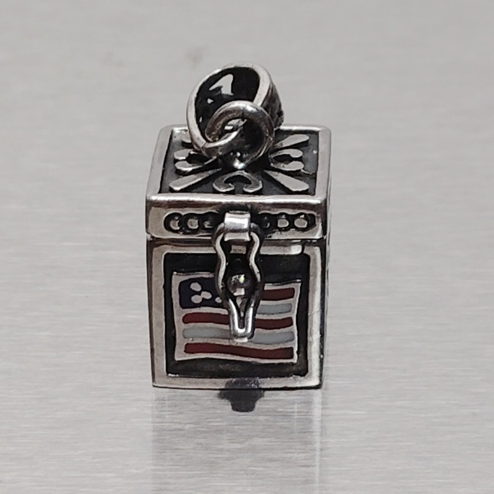 Sterling Silver Prayer Box US Flag Cross Heart Christian Fish Charm Pendant